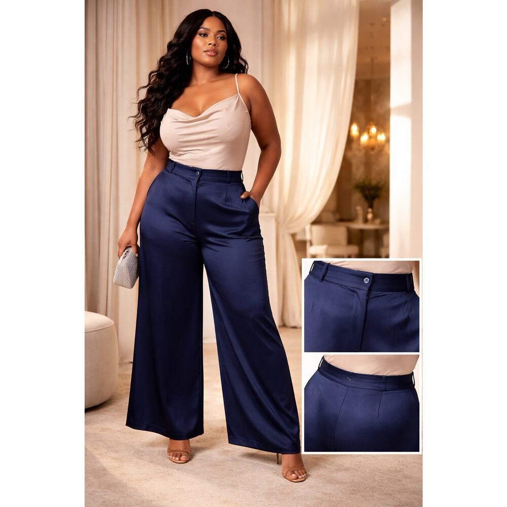 Good American Satin Pants Womens Size 20 Blue Rinse Dressy Wide Leg NWT